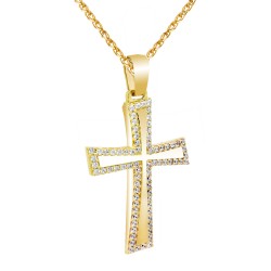 Χρυσός γυναικείος βαπτιστικός σταυρός Κ9 με αλυσίδα